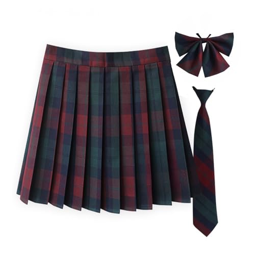 Women's Plaid Pleated Mini Skirt JK Uniform Skirt School Cheerleader Sports Tennis Skirt with Bow Tie for Cosplay