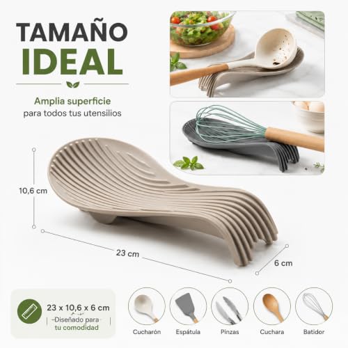 Miniatura 5 de Reposacucharas De Silicona Pack 2 Gris Y Beige Resistente Al Calor, Antideslizante Y Anti-Goteo - Silicona De Grado Alimenticio, Certificado Lfgb Spoon Rest - Soporte Cucharas - Encimera Limpia