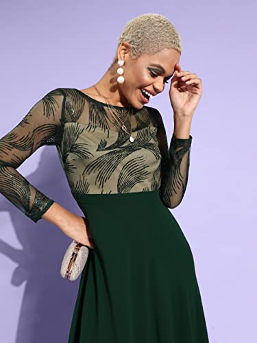 Image of Miss Chase Women's Round Neck Sleeve Embellished Fit Flare Maxi Dress
