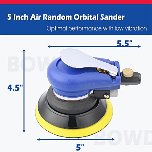 Image of 5 Inch Air Random Orbital Sander, Pneumatic Palm Sander tool with 10 Pcs Sandpapers, Air Sanders For Auto Body Work By Bowd