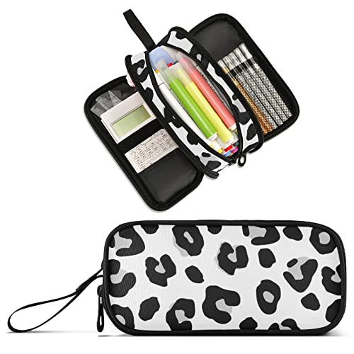 Image of Leopard Print Large Capacity Pencil Case Pencil Pouch Pen Box | 3 Compartment Large Storage Pencil Bag for Adults School Office Teen Girl Boy Men Women