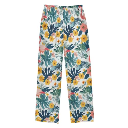 Pajama Bottoms, Pajamas Long Pant Flamingo Tropical Leaves Lounge Wear Casual Sleep Pants Soft Pjs Sleepwear2