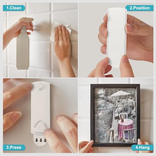 Image of 10 Pcs Picture Frame Hangers, Damage Free Hanging, Sawtooth Picture Wall Hangers, No Nails, Plastic, White