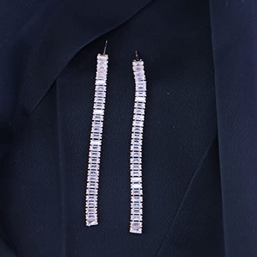 Image of I Jewels Valentines Special Sparkling Glamorous Silver Plated CZ and American Diamond Tassel Drop Fashionable Earrings for Women /Girls (E3117-118S)
