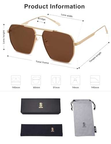 Image of SOJOS Retro Oversized Square Polarized Sunglasses for Women Men Vintage Shades Classic Large Metal Sun Glasses
