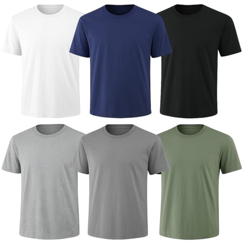 6-Pack Bulk Men’s T-Shirts – Soft Pre-Shrunk Premium Cotton, Short Sleeves, Reinforced Collar, Crew Neck, Casual Fit