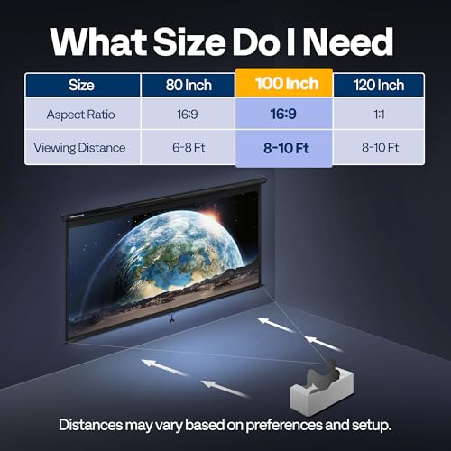 image for VIVOHOME 100 Inch 16:9 Pull Down Projector Screen, HD 4K Retractable M