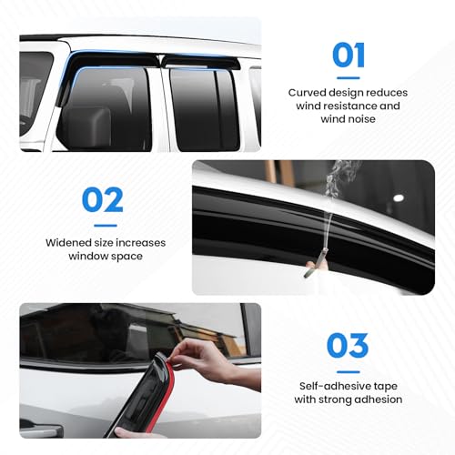 Image of Wrangler JL Rain Guards - Window Visors for Jeep Wrangler JL 2018-2026, Out-Channel Side Window Rain Guards for Wrangler JL Accessories, 4PCS, Black, Car Accessories