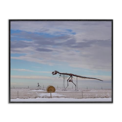 'Person Walking Dinosaur Skeleton Beach Sand'| Framed Giclee Art