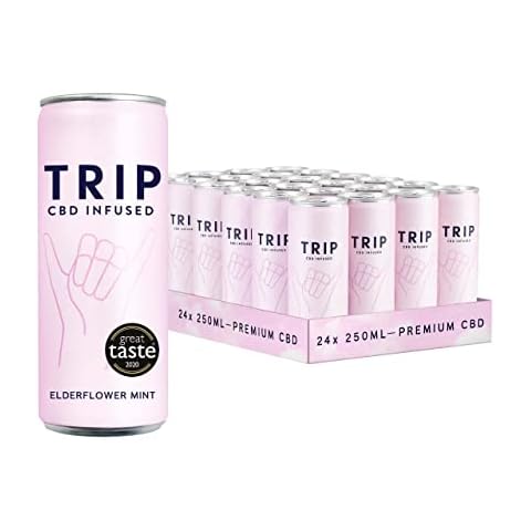 TRIP CBD Infused Drink: Elderflower Mint (Pack of 24 x 250 ml) | Low Calorie, Vegan, Gluten and Palm-Oil Free Hemp Cannabidiol Drink | Feel Calm, Less Stress & Anxiety Relief Cover