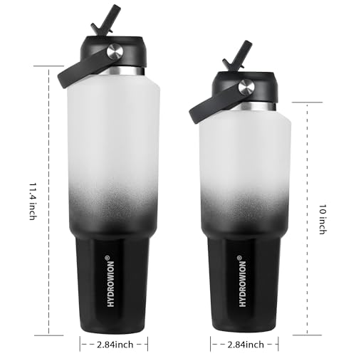 Image of HYDROWION 40 oz Insulated Water Bottle, Car Water Bottle Holder - Double Wall Vacuum Insulated Travel Bottle with Straw Lid, Spout Lid and Flex Cap - Cold for 24H, Hot for 12H, Blue - Panda
