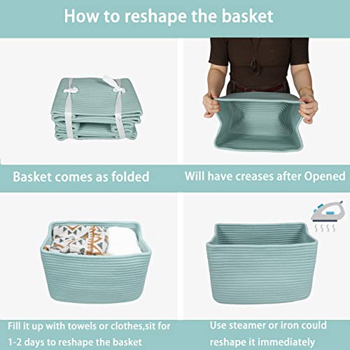 Xuanguo LBG-0001 Cotton Rope Storage Basket Bins Woven Basket For Organizing Shelves Rectangle Decorative Baskets For Storage Clothes Toys Books Towels Square Wicker Nursery Basket Organizer 3 Pack Green thumb #6