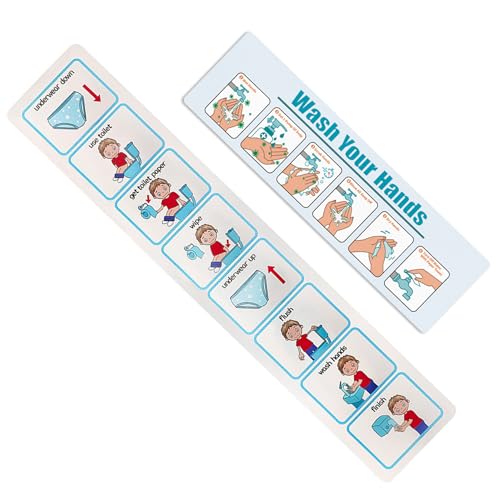 Tabla de entrenamiento para ir al baño, 2 piezas, ayudas visuales para el entrenamiento paso a paso con diseño autoadhesivo, calendario visual para niños pequeños para fomentar la independencia