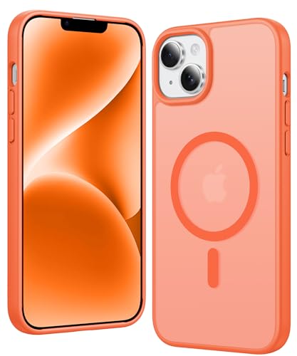 Image of FNTCASE for iPhone 14 Plus Case: Matte Magnetic Phone Cases Compatible with Magsafe Slim Anti Yellowing Military Grade Drop Protection Rugged Protective Translucent Cell Phone Cover (C-Orange)