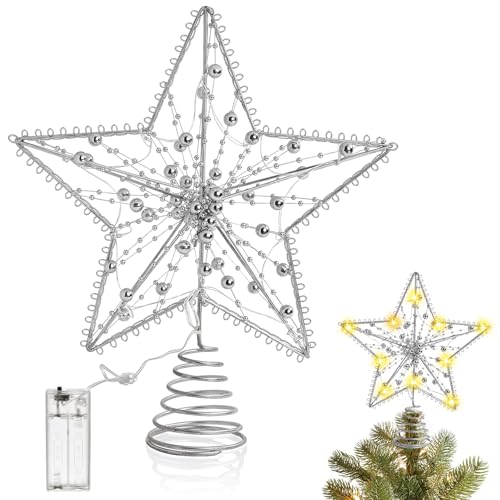 Stella Puntale per Albero di Natale, 25 cm con 10 LED - Luminoso Christmas Tree Topper per Feste Casa
