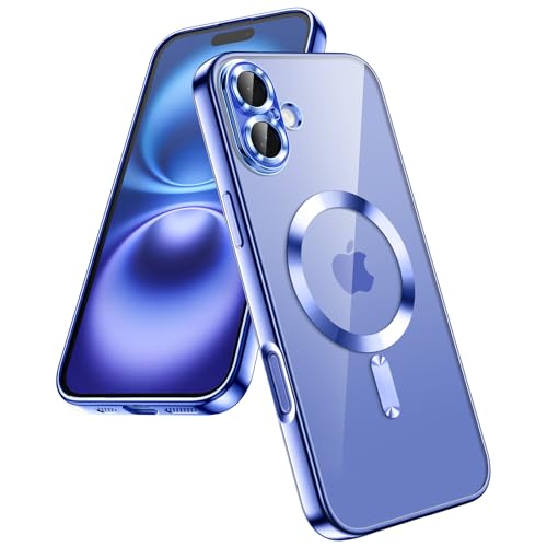 JETech Magnetic Case for iPhone 16 6.1-Inch, Camera Lens Full Protection, Compatible with MagSafe Wireless Charging, Shockproof Electroplated TPU Soft Clear Phone Cover (Ultramarine)