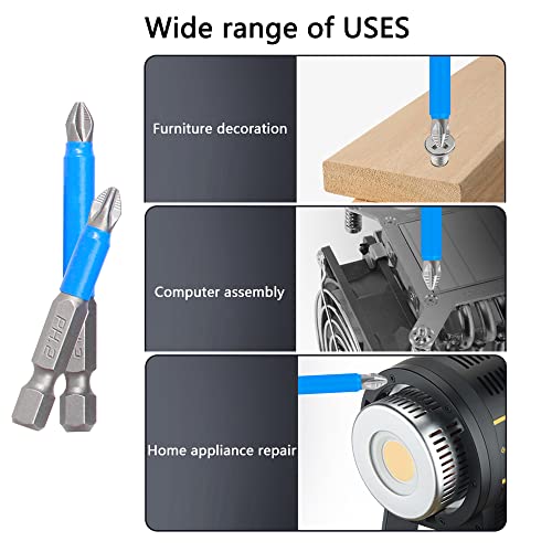 Auson 6Pcs Magnetic Anti-Slip Drill Bit, Ph2 Phillips Bits Set Hand Tools, Hex Shank Screwdriver Set For Power Screwdriver Drill Impact Driver Tool Accessory (50-150Mm Length) #TOP5