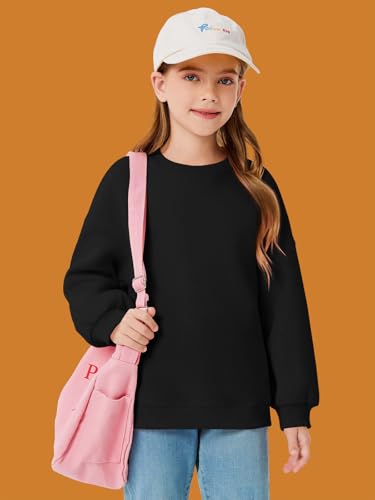 Image of Haloumoning Girls Oversized Crewneck Sweatshirts Kids Fleece Pullover Tops