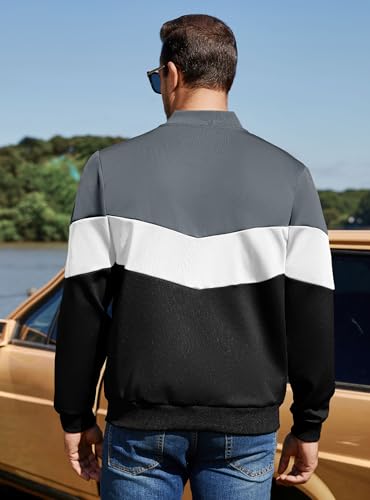 Image of Men's Lightweight Varsity Jacket Casual Bomber Jacket Stylish Color Block Coat