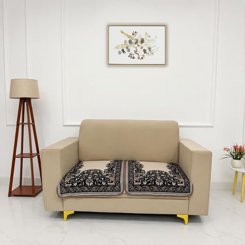 Image of Homerz Premium 'Maharaja Paradise Series' Sofa Cover | Net Fabric Sofa Cover | Washable, Anti-Dust Backed & Wrinkle Resistant Cover (Beige Empress, 2 Seater, Only Seat Cover)