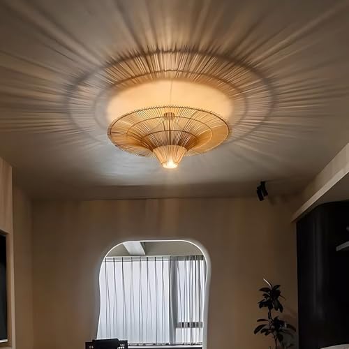 Image of Bamboo Hanging Light for Balcony | Ratten Lamp Shade for Living Room | Cane Indoor Outdoor Light | Ceiling Hanging Light for Decoration | Style Umberella` (Dia-24 inch)