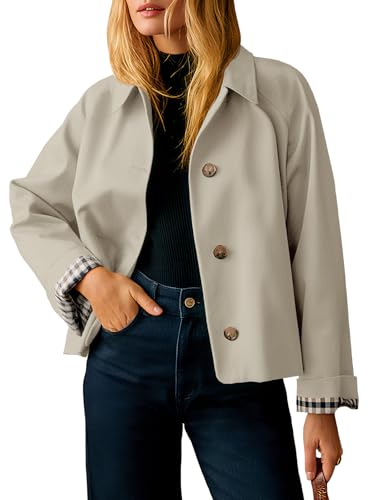 Image of Tankaneo Womens Cropped Trench Coat Lightweight Single Breasted Jacket Fall Windbreaker Fashion Outerwear