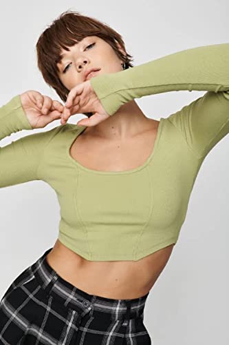 Image of SIGHTBOMB Ribbed Fullsleeve Corset Tops for Women (Small-Medium, Mint Green)