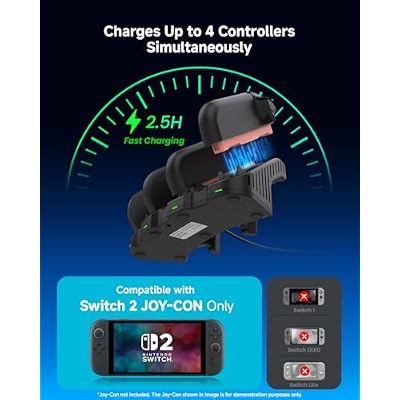CHARM FOCUS Charging Dock, 4-Port Magnetic Controller Fast Charger Stand, LED Indicators & Overcharge Protection, with Charge Cable