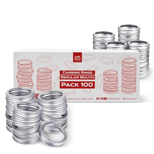 FORJARS - 100 Regular Mouth. Canning Rings are made of stainless steel. 0.5 Inch Height 100-Piece Set. Regular mouth mason jar rings are secure with an airtight fit.