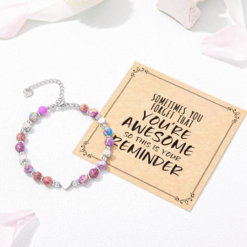 Image of Desimtion Healing Natural Stone Bracelets for Women Girls, Sometimes You Forget You're Awesome -Christmas Gifts for Women Teen Girls, Best Friend Birthday Gifts for Women Friendship Bracelets