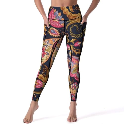 Legging orange paisley pour le yoga et running quotidien en taille S