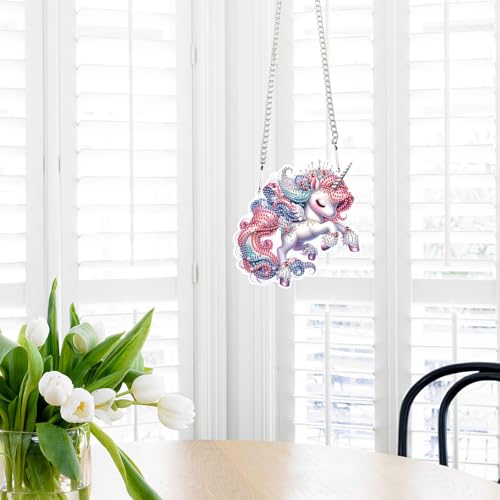 Image of Unicorn Diamond Painting Hanging Kit, DIY 5D Acrylic Diamond Art Pendant with Special Shaped Rhinestones, Colorful Unicorn Ornament for Wall, Door, or Garden Decoration, Handmade Gift for Adults