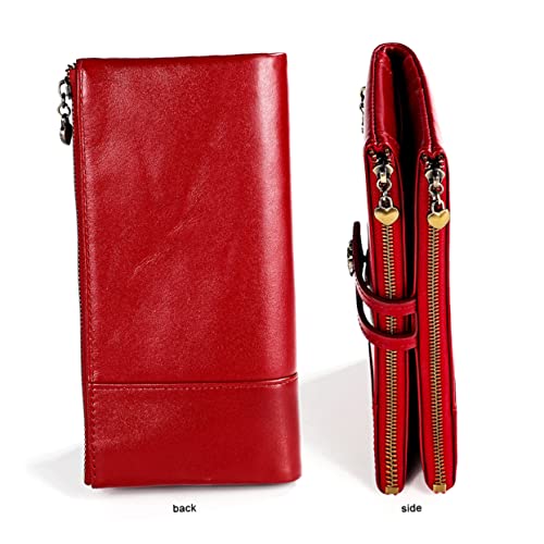 Leather Vintage Billfold Wallet for Women Red Zipper Purse Multifunctional Design for Daily Use for School Shopping Work and Outings Fits Cash and Cards2