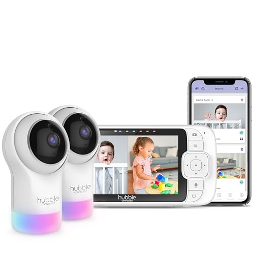 HUBBLE CONNECTED Nursery Pal Glow+ Twin, 7-in-1 Smart Baby Monitor with 2 Cameras, HD Color Screen, and Hubble Grip