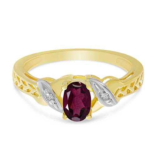 10K Yellow Gold Oval Rhodolite Garnet And Diamond Ring (Size 6) #TOP5