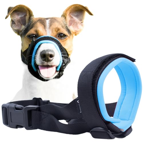 Image of Gentle Muzzle Guard for Dogs - Prevents Biting and Unwanted Chewing Safely Secure Comfort Fit - Soft Neoprene Padding - No More Chafing - Training Guide Helps Build Bonds with Pet (XS, Blue)