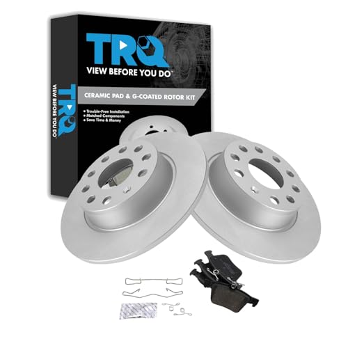 Image of TRQ Rear Brake Pad and Rotor Set Ceramic G Coated 272mm Rotors Compatible with 2015-2020 Audi A3 2015-2018 A3 Quattro 2016-2018 A3 Sportback e-tron 2015-2019 Volkswagen e-Golf
