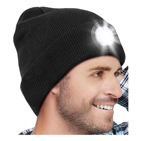 Rechargeable LED Beanie Hat with Flashlight - Unisex Winter Knitted Headlamp Cap for Men and Women Cover