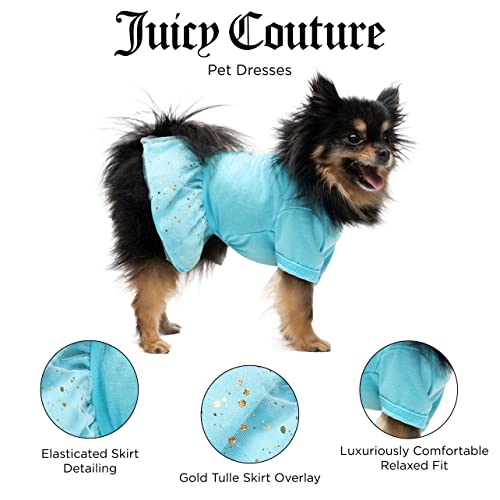 Juicy Couture Turquoise Tulle Sequin Dog Dress – Pullover Design Puppy Shirt With Elasticated Waistline And Flared Skirt, Doggie Clothes For Convenient Bathroom Breaks #TOP2