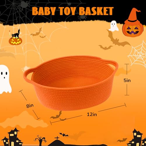 Image of Goodpick Woven Rope Halloween Basket for Gifts Empty, 12 inch x 8 inch x 5 inch, Orange