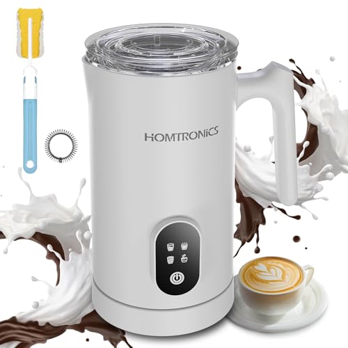 Milk Frother, [Magnetic Stirrer] Homtronics 4 in 1 Electric Milk Frother, 14.54oz/430mL Automatic Coffee Steamer Frother, Cold & Hot Froth for Frothing Milk, Latte, Cappuccino, Macchiato-White