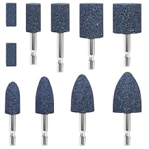 10Pcs Rotary Grinding Stone- 1/4 Hex Shank Assorted Shape Abrasive Stone Mounted Grinding Point Sharpening Bits for Rotary Tool Drill, Grinding, Polishing
