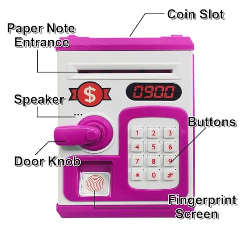 Image of ATM Piggy Bank for Kids Boys and Girls | Money Box with ₹10,000 Saving Target | Money Bank with Lock Touch Sensor | Auto Scroll Cash Gullak for Kids | Piggy Bank for Girls & Boys (Pink)