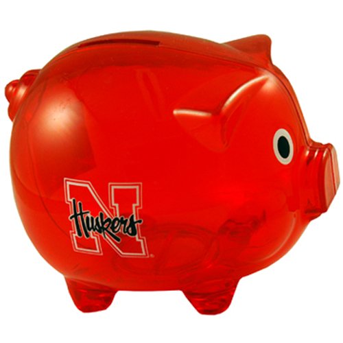 NCAA Nebraska Cornhuskers Clear Plastic Piggy Bank