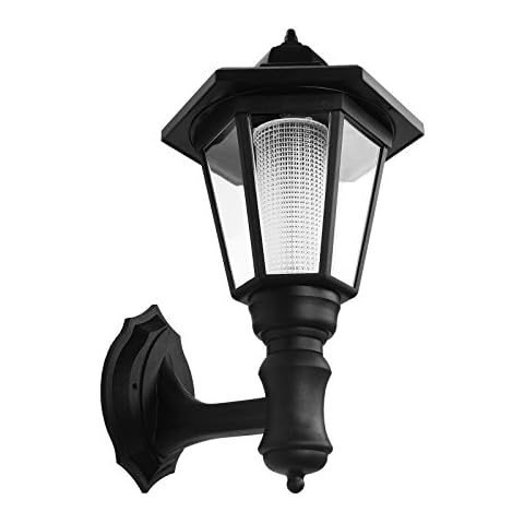 Onerbuy Solar Powered Outdoor LED Wall Sconce Lantern Wall Mounted Security Lights Garden Fence Yard Hexagonal Lamp (Warm White) Cover