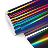 TECKWRAP Glossy Rainbow Holographic Dark Gray Chrome Vinyl 1ftx5ft