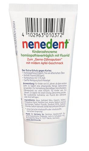 nenedent® Kinderzahncreme homöopathieverträglich mit Fluorid - Sanfte Pflege für starken Schutz | 500 ppm Fluorid | frei von Ätherischen Ölen, 1x 50ml