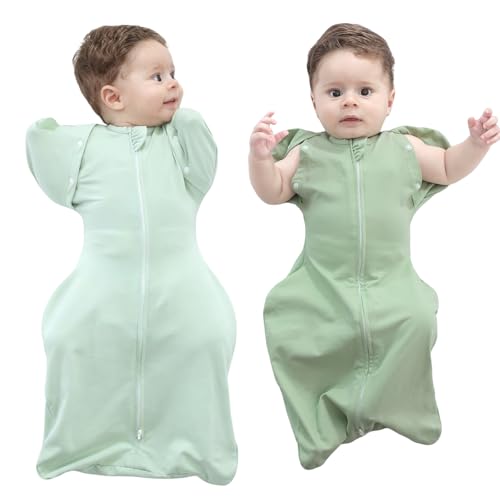 Image of 2 Pack Baby Sleep Sack 3-6 Months Soft Cotton Arms Up Swaddle for Newborns Boys Girls, 3-Way Transitional Wearable Sleeping Bag Snug Fit with Removable Cuff Sleeves, 2-Way Zipper Easy Diaper Changing