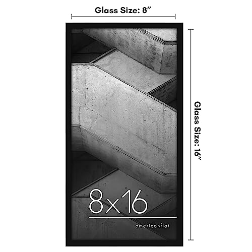 Americanflat 8x16 Picture Frame with Shatter-Resistant Glass - Streamline Collection - Thin Border Photo Frame for Tabletop and Wall Display - Hanging Hardware and Easel Stand Included - Black