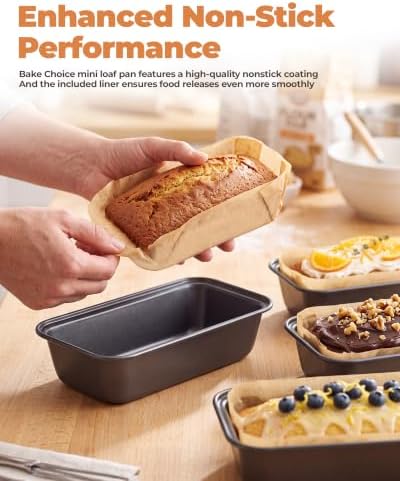 Bake Choice 4 Pack Mini Loaf Pans with 30PCS loaf liners - 2